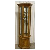 (P)Vintage Wooden Lighted Corner Curio Cabinet