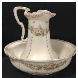 (M) Floral Water Pitcher & Bowl (approx 16.5")
