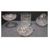 (P) Cut Crystal Glass Dishes including a Vase,