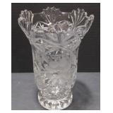 (P) Cut Crystal Glass Floral Vase. Measures