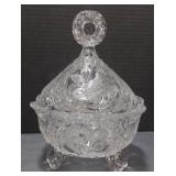 (P) Crystal Cut Glass Covered Candy Dish.