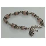 (XX)Sterling Rose Quartz & Marcasite Bracelet