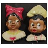 (M) Vtg. Black Americana Chalkware Wall Hooks