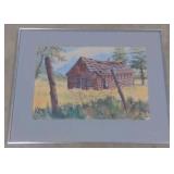 (AA) Framed Signed Forest Cabin Artwork. Measures