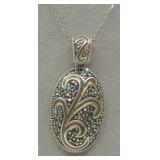 (XX) Sterling Enamel & Marcasite Pendant Necklace