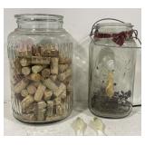 (H) Glass Jar Of Corks And Ball Jar Lamp w/ Extra