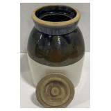 (X) Vintage Stoneware Multi-Colored Crock w/ Lid.