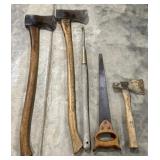 (H)Assorted Vintage Hand Tools Including Axes,