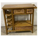 (Bi) Moveable Kitchen Island W/ Wicker Storage
