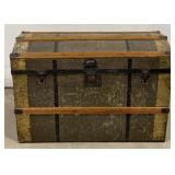 () Vintage Wooden Trunk w/ Metal Hinges & Lock.