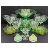 (BA) Vaseline Uranium Glass Stemware and Dishes
