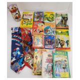 (IN) Various Superhero books, cards, neckties,