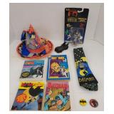 (IN) Batman books, necktie, buttons, party