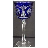 (BA) Cobalt Blue Cut To Clear Crystal Wine Glass