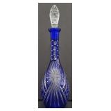 (BA) Cut To Clear Crystal Decanter w/Cobalt Blue