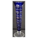 (BA) Cut To Clear Crystal Vase w/Cobalt Blue