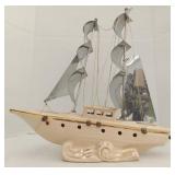 (AB) Vtg. TV Ceramic Sail Ship Lamp (Approx. 16"