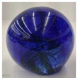 (AB) Cobalt Blue Blown Bubble Glass Paperweight