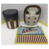 (Hi) Supreme court replica, flag tin, and America