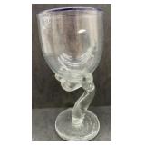 (BA) Art Glass Goblet hand holding cup been