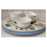 (TB) 19" Round Wooden Lazy Susan & 9 Soup Bowls