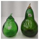 (AB) Vtg Blenko Hand Blown Olive & Topaz Pear