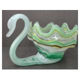 (AB) Vtg Murano Art Glass Swan Bowl (9×7)