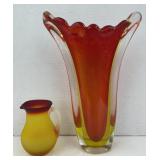 (BA) Art Glass Vase 10" tall and pitcher 3 1/2"