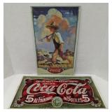(Hi) two Coca-Cola signs approx 16in d 9in and