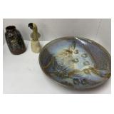(FG) Pottery Plate diameter 13", Vase 5 1/2" tall