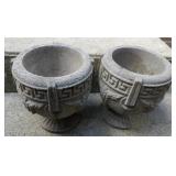 Pair of Small Concrete Urns.  9.5" tall.
