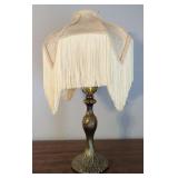 Vtg Brass Lamp w/Fringe Shade.  23" to top of