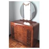 Art Deco Vanity Mirror w/Burled Oak Inlayed Wood