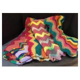 Vtg Hand Crocheted Afghans-Zig Zag Pattern.