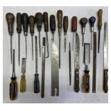 Wood Handled Awls, Small Saws, Chisels 2inx11in