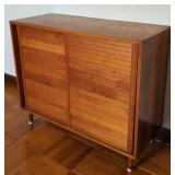 Vtg Louvered Door Media Cabinet. 35" wide.