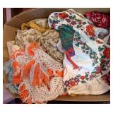 Box of Various Linens & Blankets
