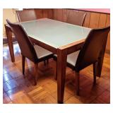 Wooden Dining Table w/ Glass Top & 4 Chairs -
