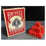 Red Bakelite Dice (14) & Bicycle Playing