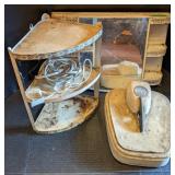 Vintage Metal Corner Shelf, Bathroom Mirror