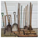 Lot of Shop Brooms, Shovels, Landscaping Tools,