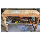 Wood Workbench 37"x52"x17" And Contents Of Bottom
