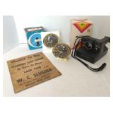 Lot w/Vtg Polaroid Camera, Alarm Clocks and