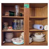 Contents of Cabinet Including Plates Bowls Beer
