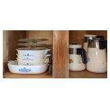 Contents of Cabinet Including Corningware Coffee