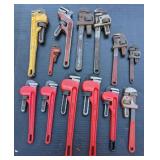 Lot of Assorted Pipe Wrenches, Ridgid, Dunlap,