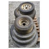(J) 4 Car Tires, 2 Tires for Trailers, and a G
