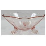Etched Pink Depression Glass 3-Footed Bowl