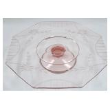 Etched Pink Depression Glass Pedestal Plate