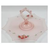 Frosted Pink Depression Glass Center Handle Tray